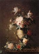 unknow artist A Still life of various flowers in a sculpted urn,resting on a marble-topped table Spain oil painting reproduction
